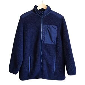 Lands’ End Berber Fleece Jacket Full Zip Navy Women’s Size 1X